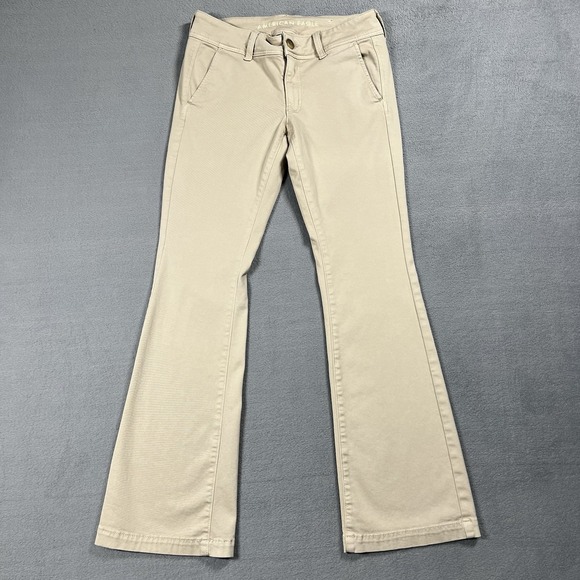 American Eagle Outfitters Denim - American Eagle Pants Womens 6 Short Tan Kick Boot Bootcut Low Rise Stretch